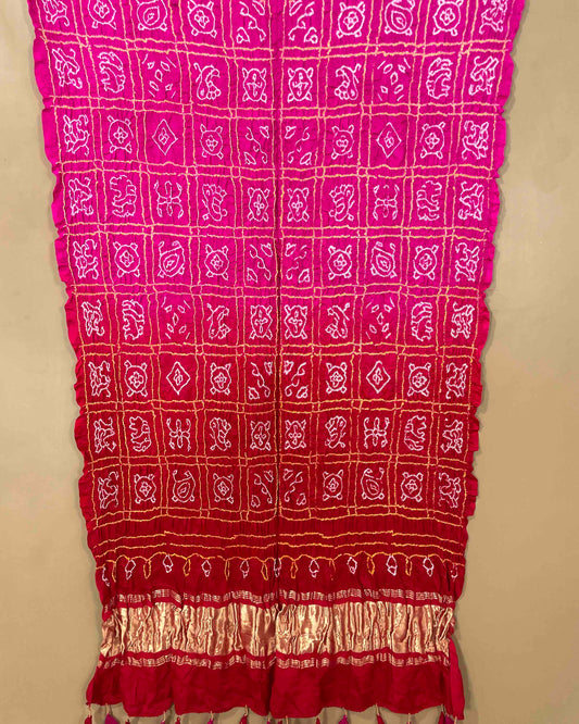 Red & Pink Shaded Bandhani Dupatta