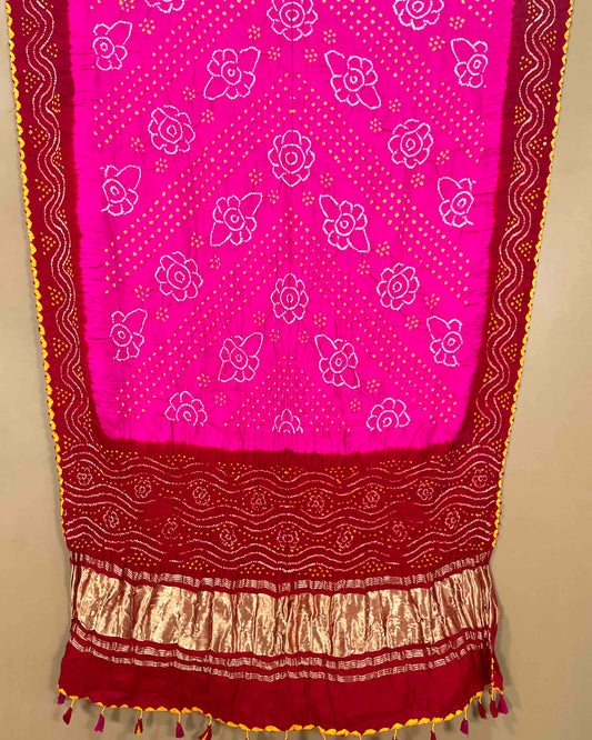 Red & Pink Bandhani Dupatta