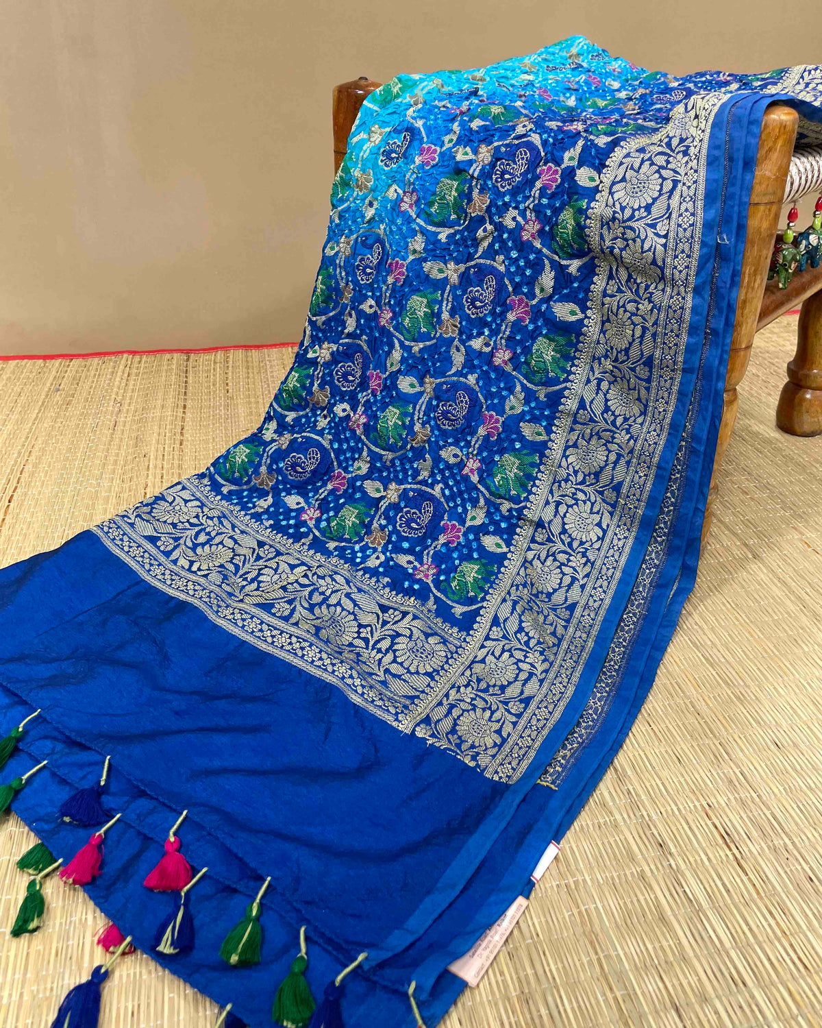 Blue & Sky Dupion Bandhani Dupatta