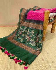 Green & Pink Munga Silk Bandhani Dupatta