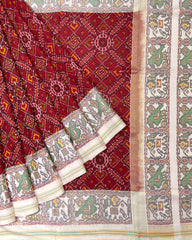 White & Red Manekchowk Designer Patola Saree