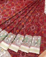 White & Red Manekchowk Designer Patola Saree