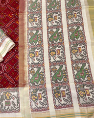White & Red Manekchowk Designer Patola Saree