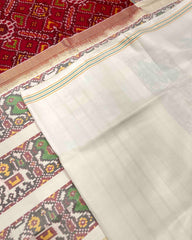 White & Red Manekchowk Designer Patola Saree