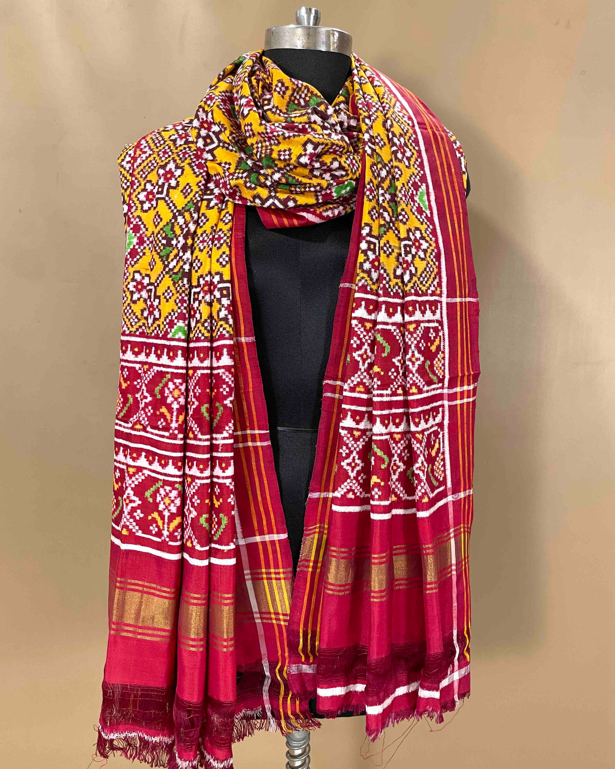 Red & Yellow Navratan Designer Patola Dupatta