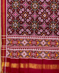 Maroon brown colour double ikat dupatta with navratna design