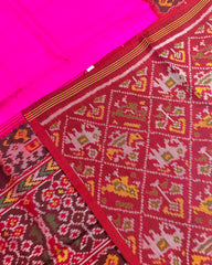 Red & Pink Plain with Narikunj Border Patola Saree
