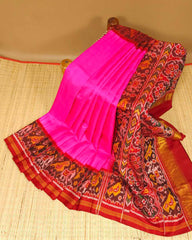 Red & Pink Plain with Narikunj Border Patola Saree