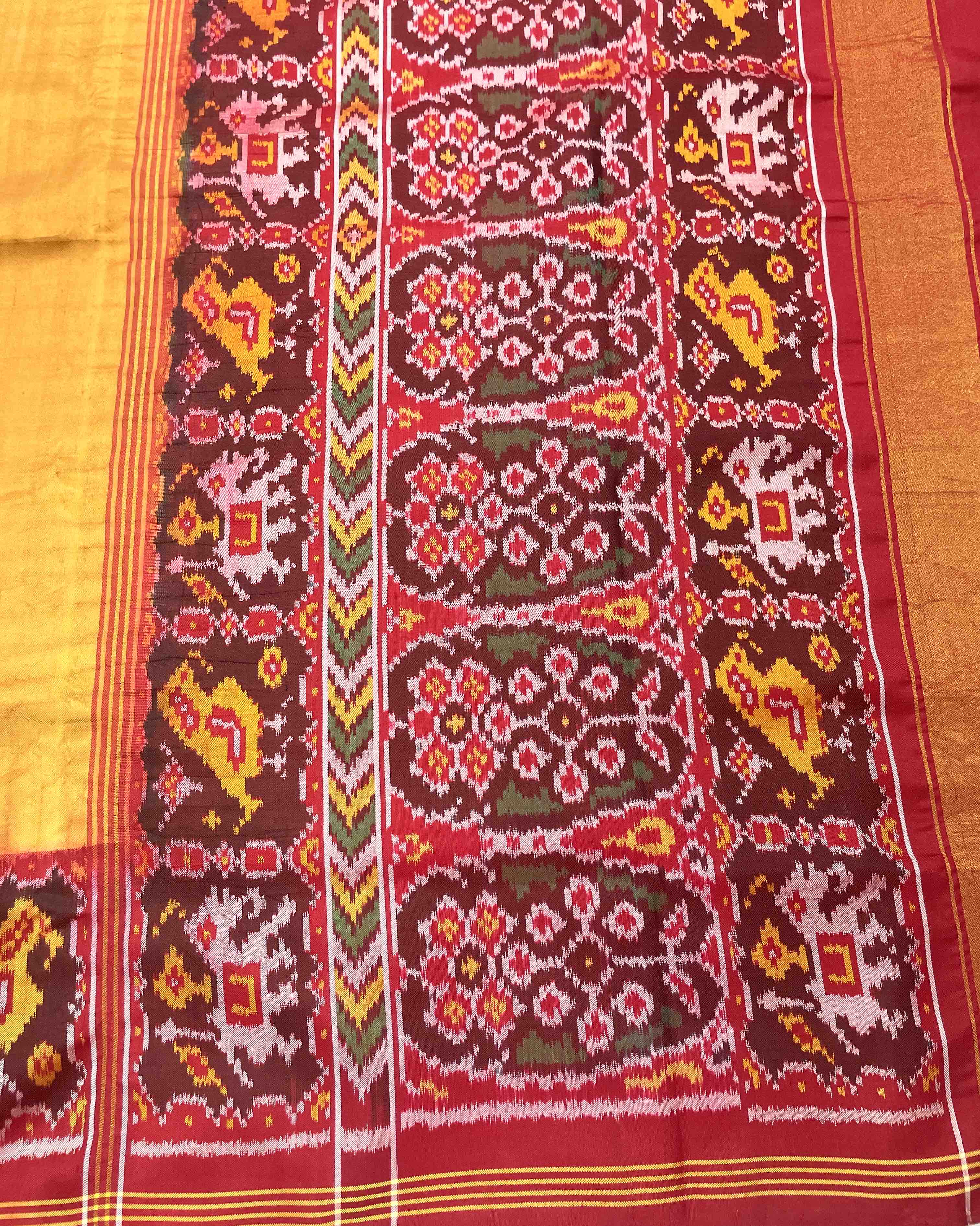 Red & Yellow Plain Patola Saree