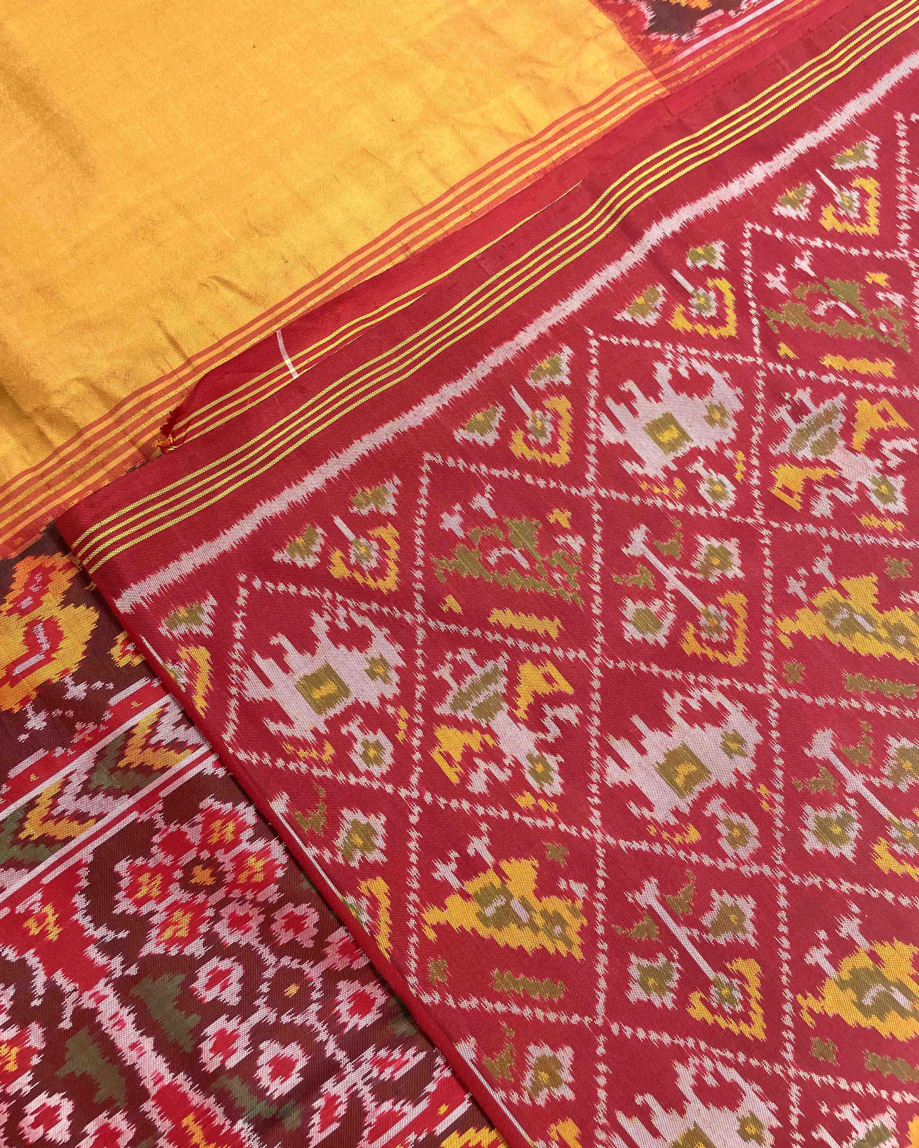 Red & Yellow Plain Patola Saree