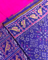 Blue & Pink Plain Patola Saree