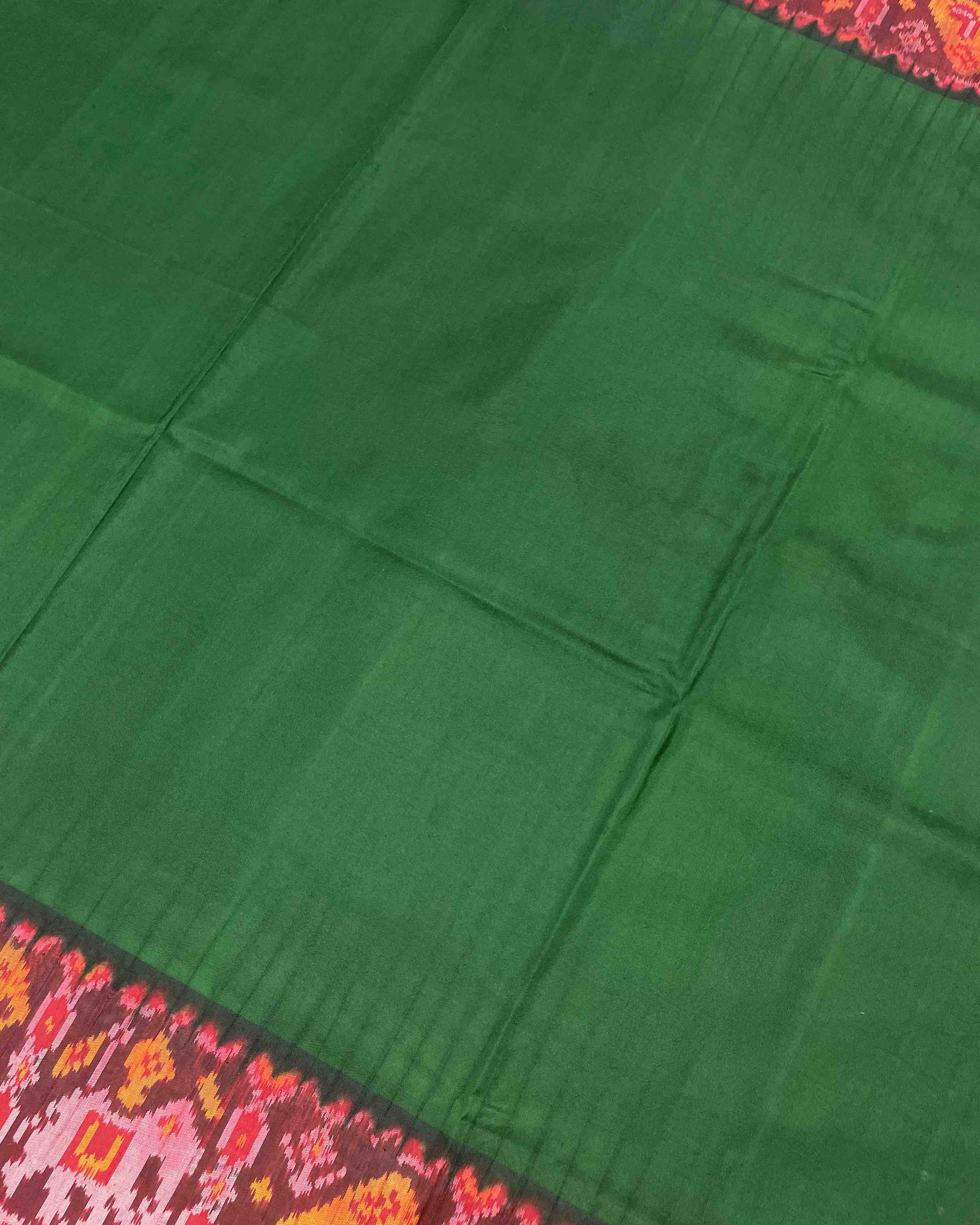 Red & Green Plain Patola Saree