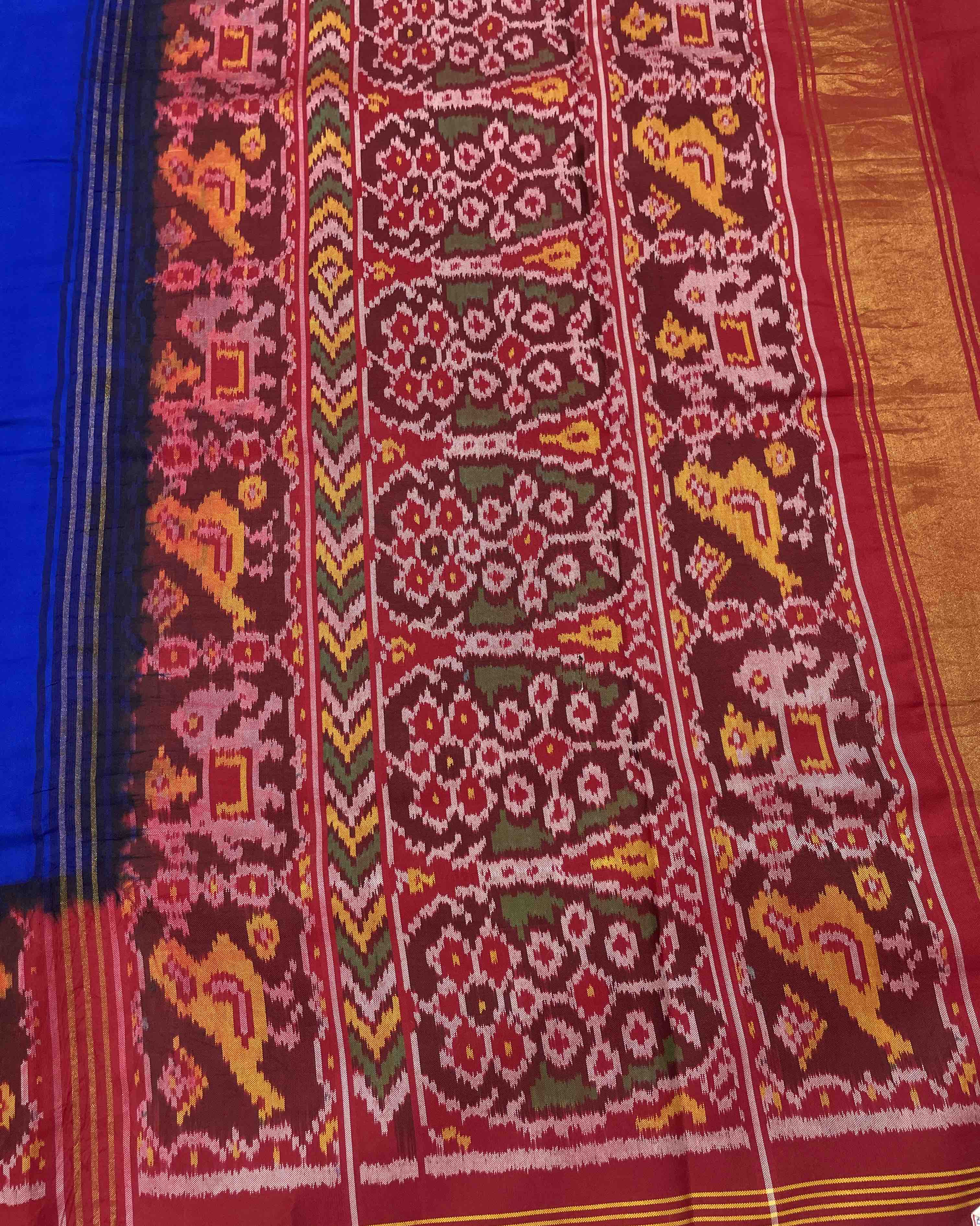 Red & Blue Plain Patola Saree