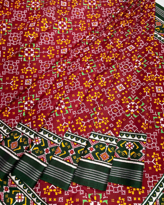 Green & Red Navratan Designer Patola Saree