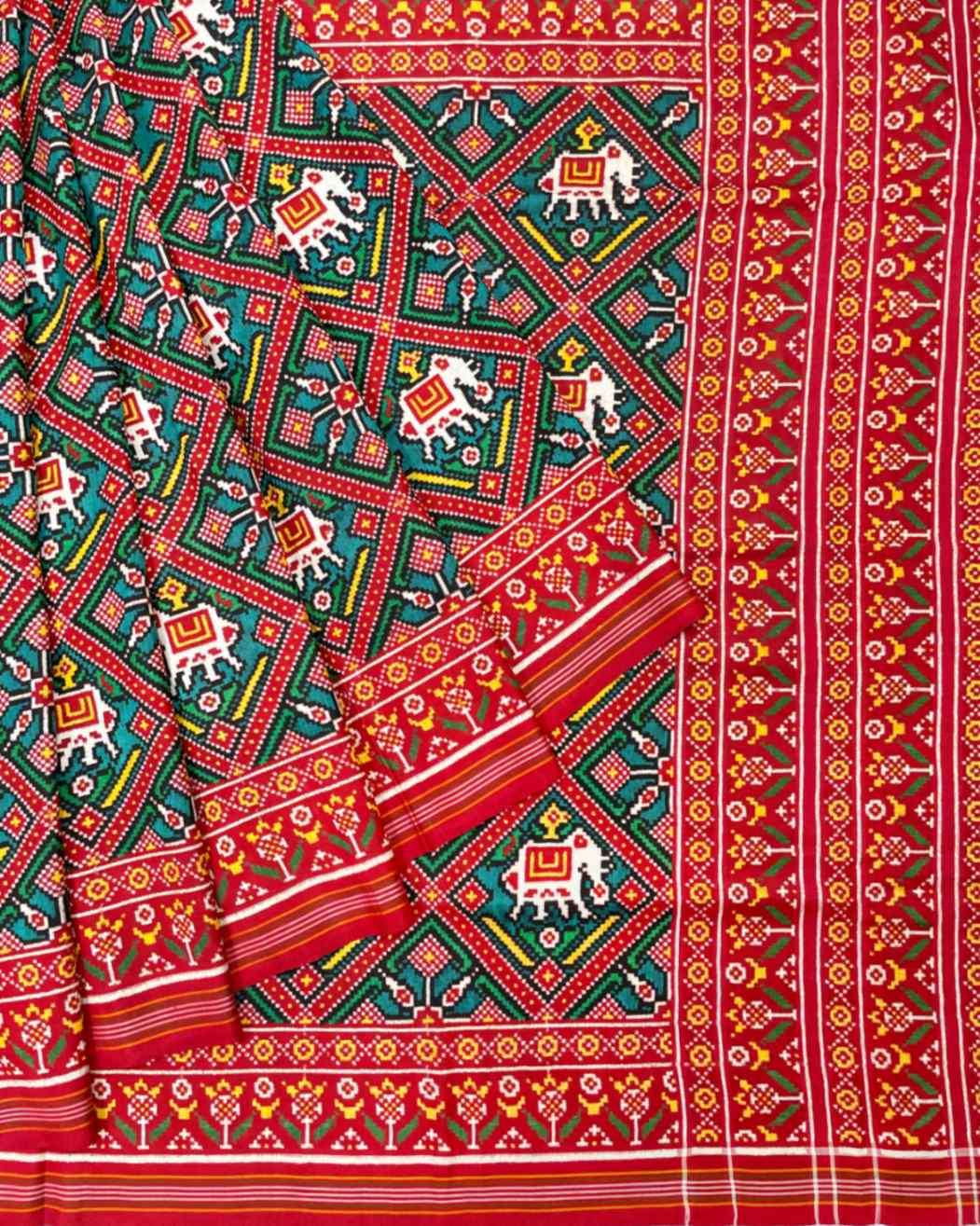 Red & Turquoise Narikunj Designer Patola Saree