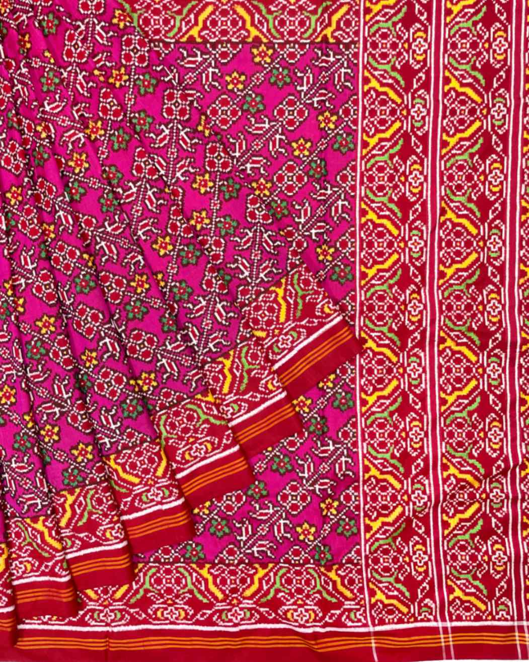 Red & Pink Leheriya Flower Designer Patola Saree