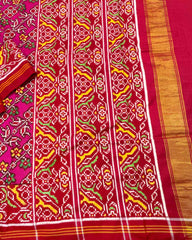 Red & Pink Leheriya Flower Designer Patola Saree