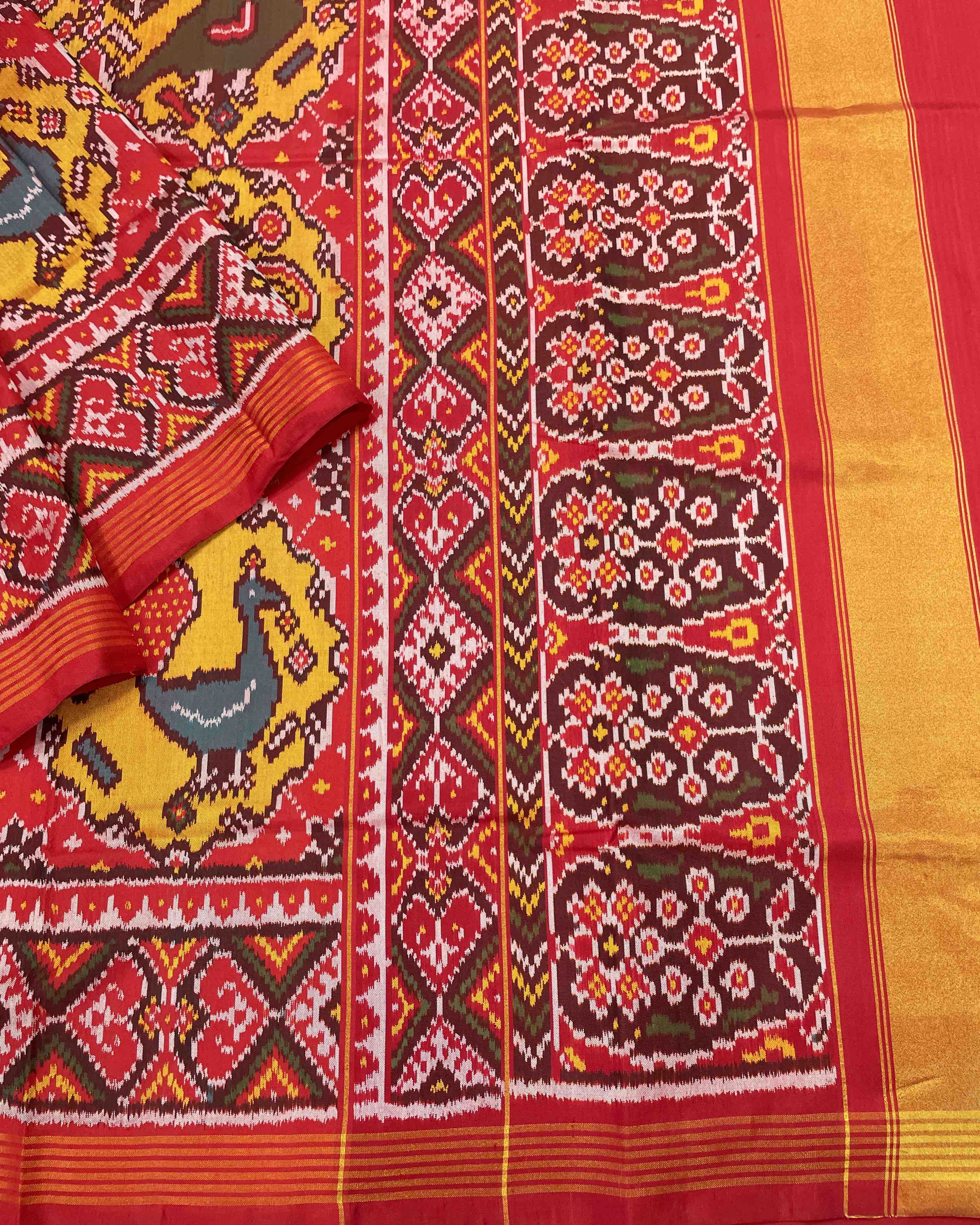 Red & Yellow Chhabdi Narikunj Designer Patola Saree