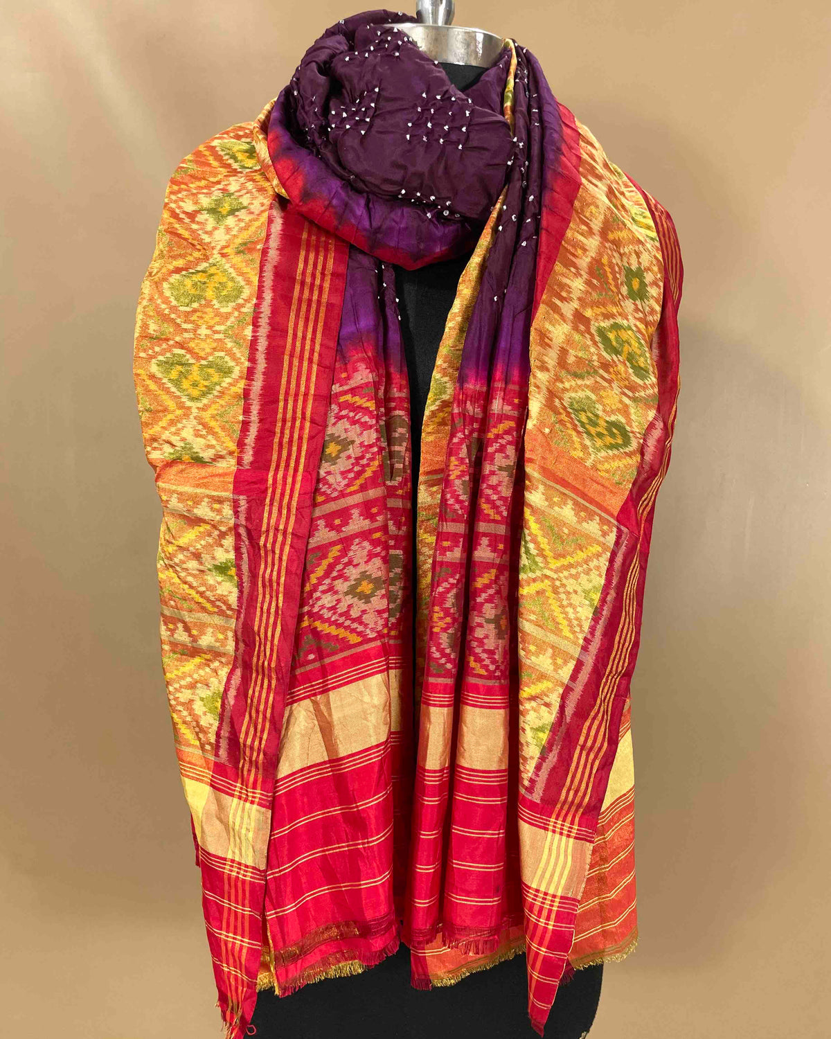 Red & Purple Bandhani Patola Dupatta