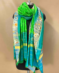 Cyan & Light Green Bandhani Patola Dupatta