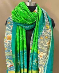 Cyan & Light Green Bandhani Patola Dupatta