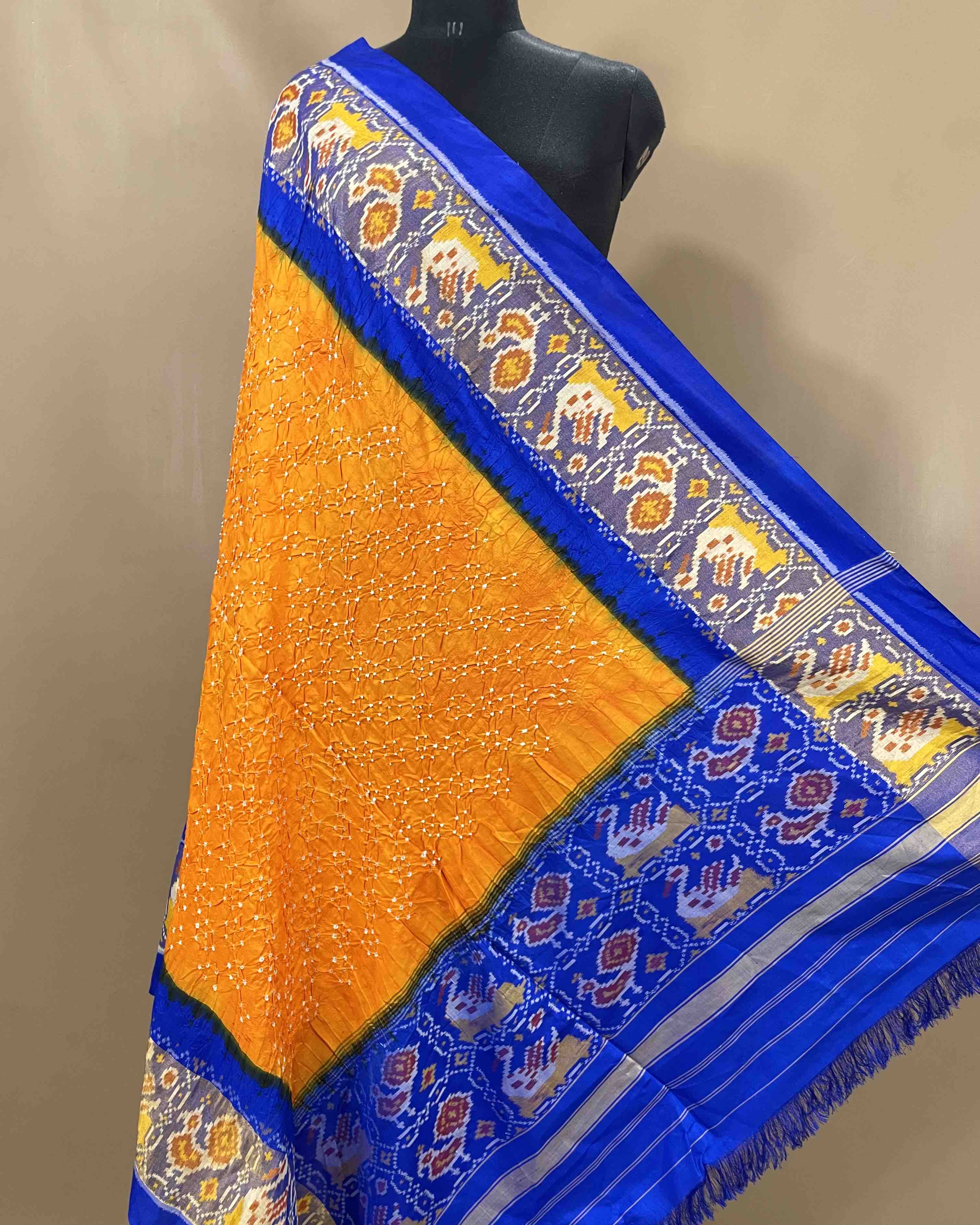 Blue & Orange Bandhani Patola Dupatta