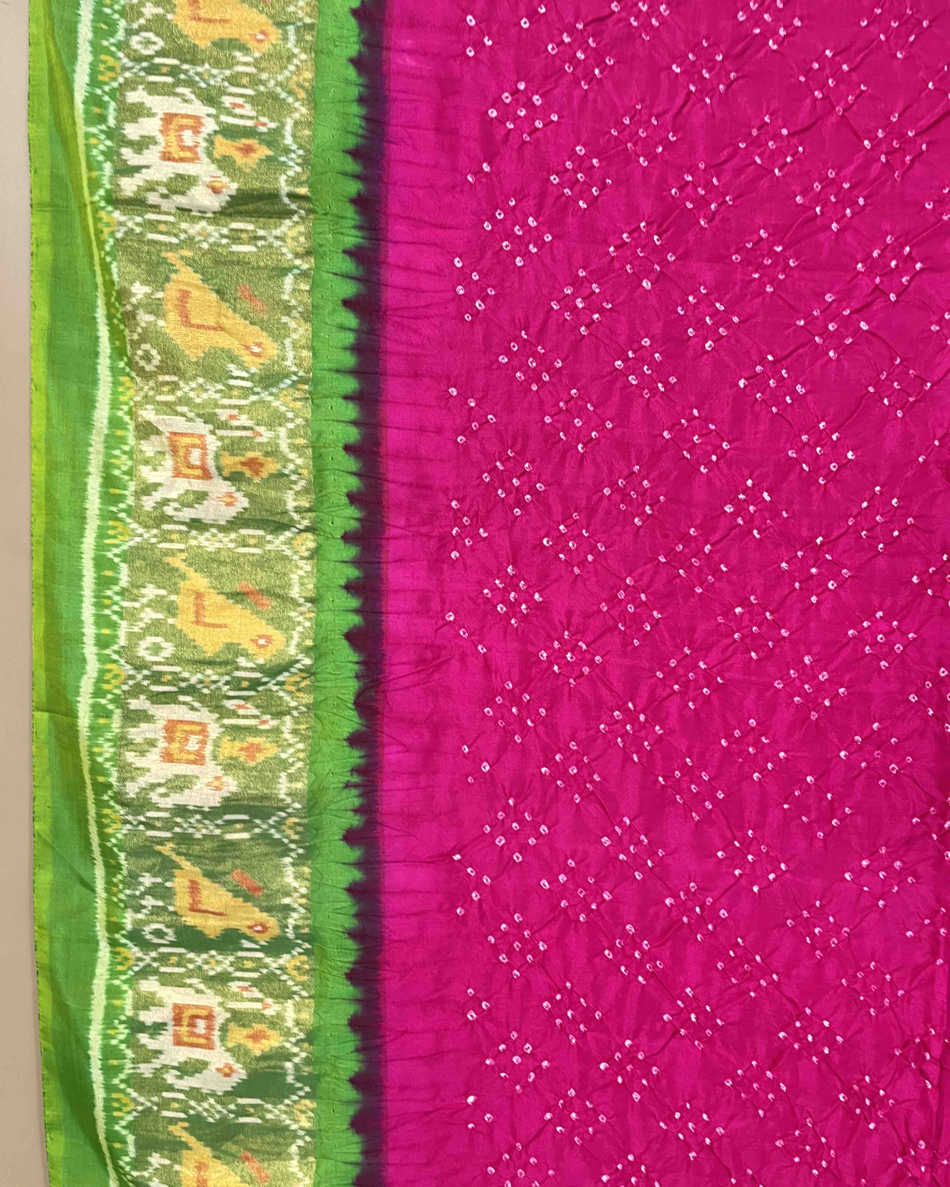 Parrot Green & Pink Bandhani Patola Dupatta
