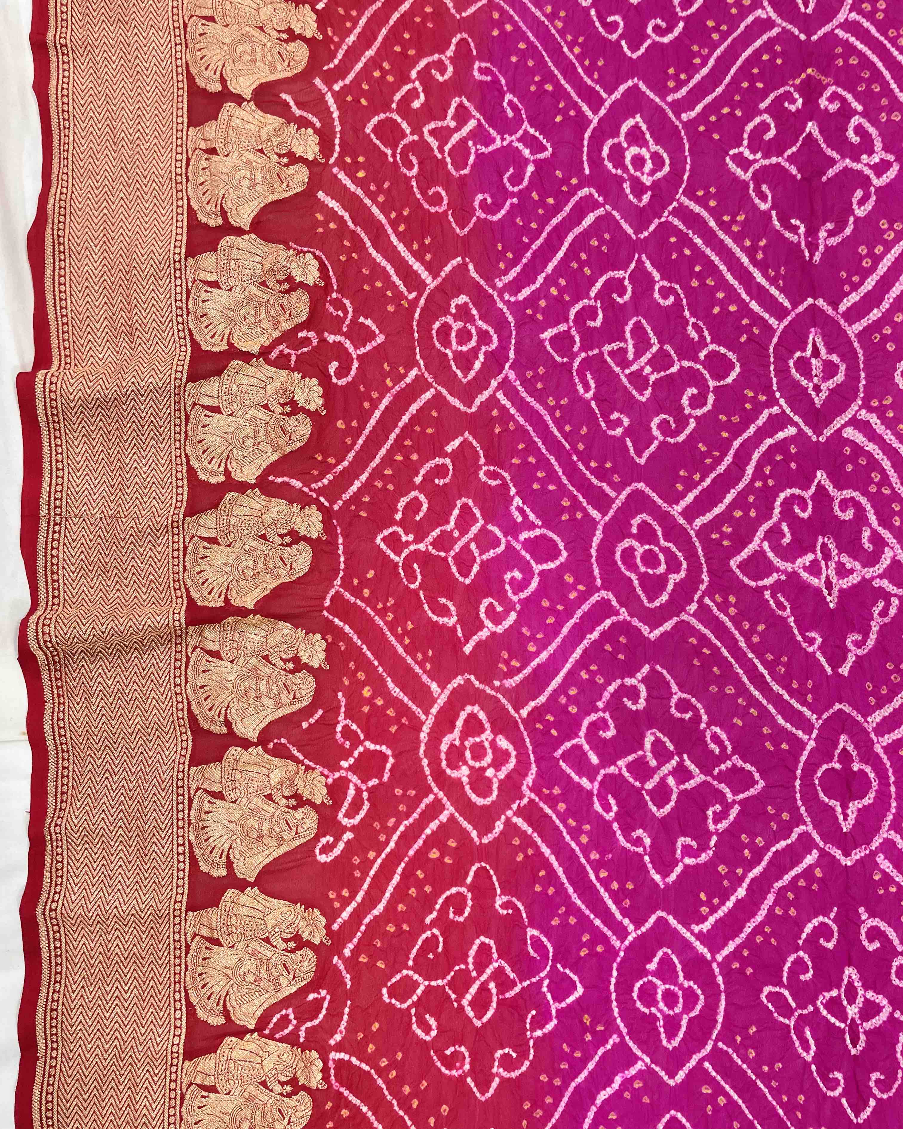 Red & Pink Shaded Georgette Bandhani Saree