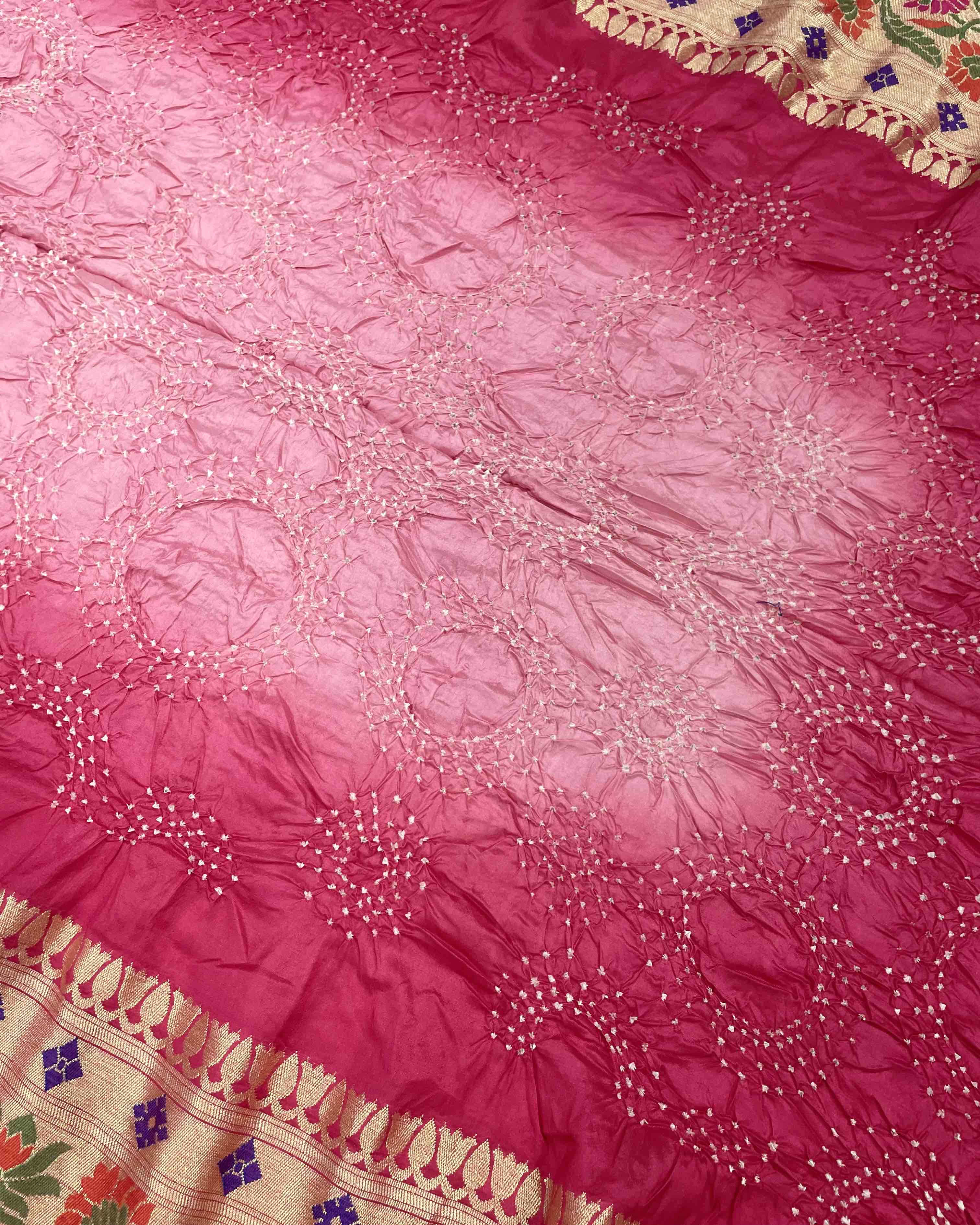Pink Shaded Silk Banarasi Tilfi Bandhani Saree