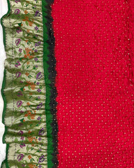 Green & Red Silk Banarasi Tilfi Bandhani Saree
