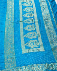 Sky Blue Shaded Gajji Silk Bandhani Saree