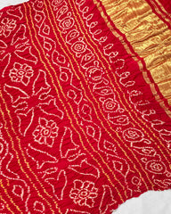 Red & Yellow Gajji Silk Bandhani Saree