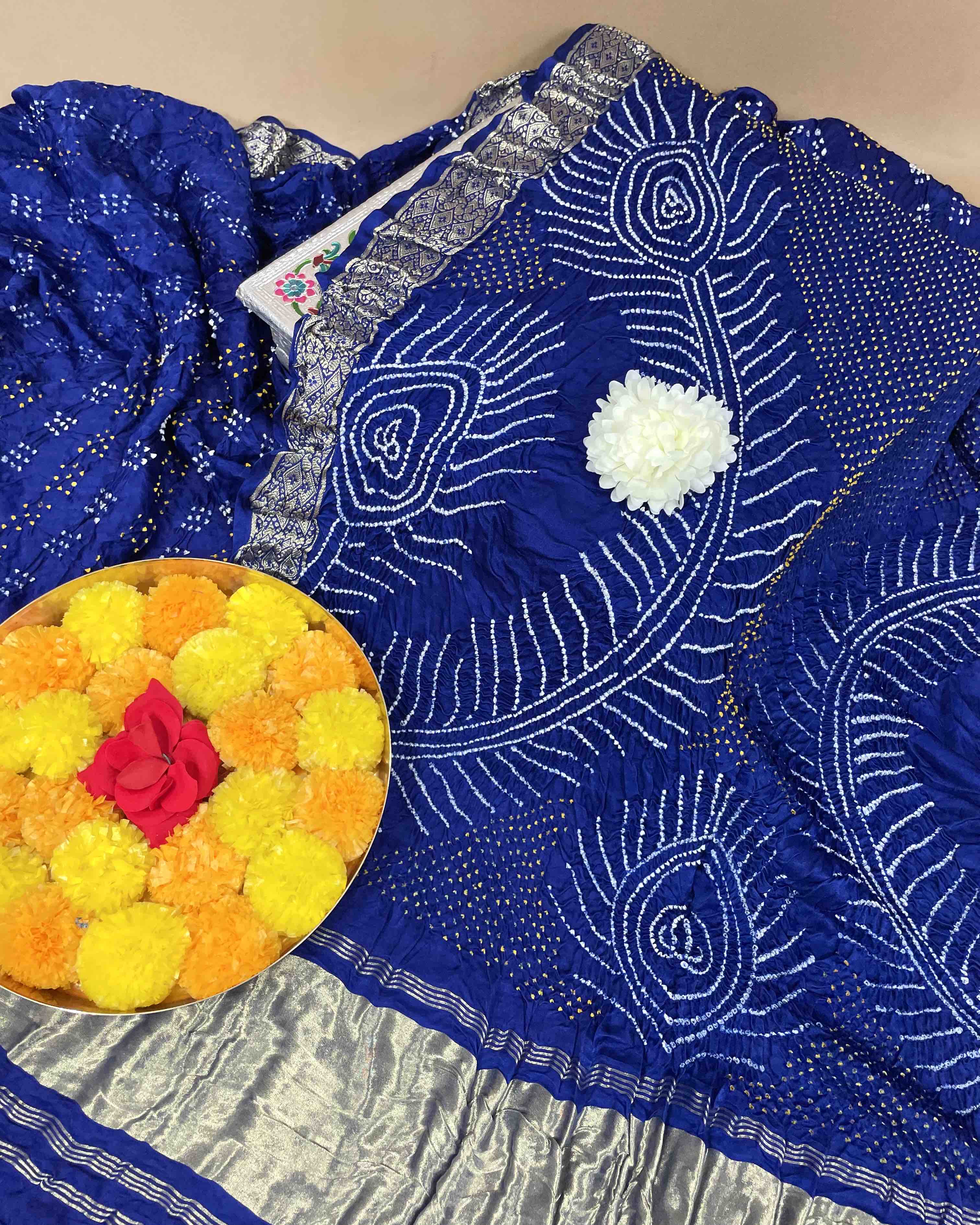 Blue Gajji Silk Bandhani Saree