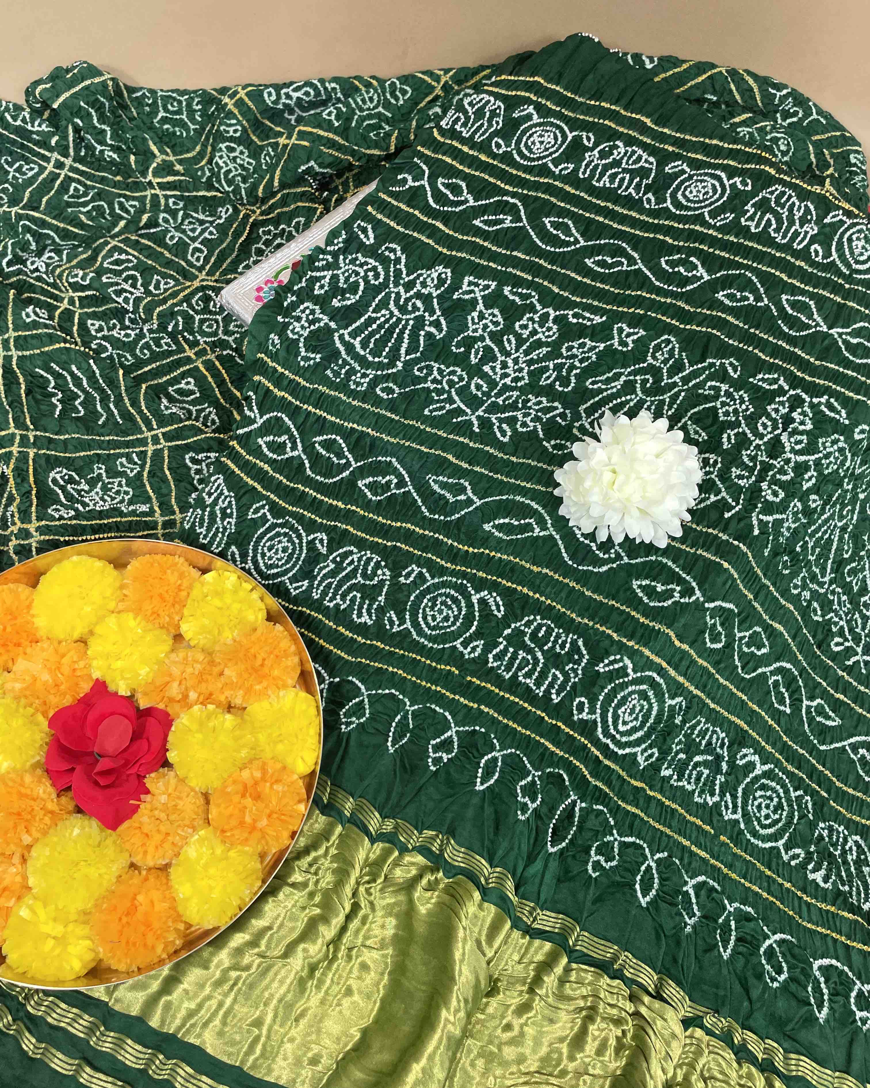 Green Gajji Silk Bandhani Saree