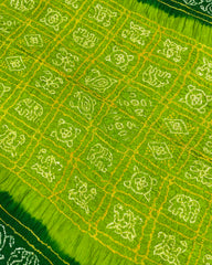Green & Parrot Green with Chex Pallu Gajji Silk Bandhani Saree