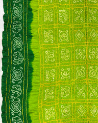 Green & Parrot Green with Chex Pallu Gajji Silk Bandhani Saree
