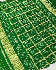Green & Parrot Green with Chex Pallu Gajji Silk Bandhani Saree