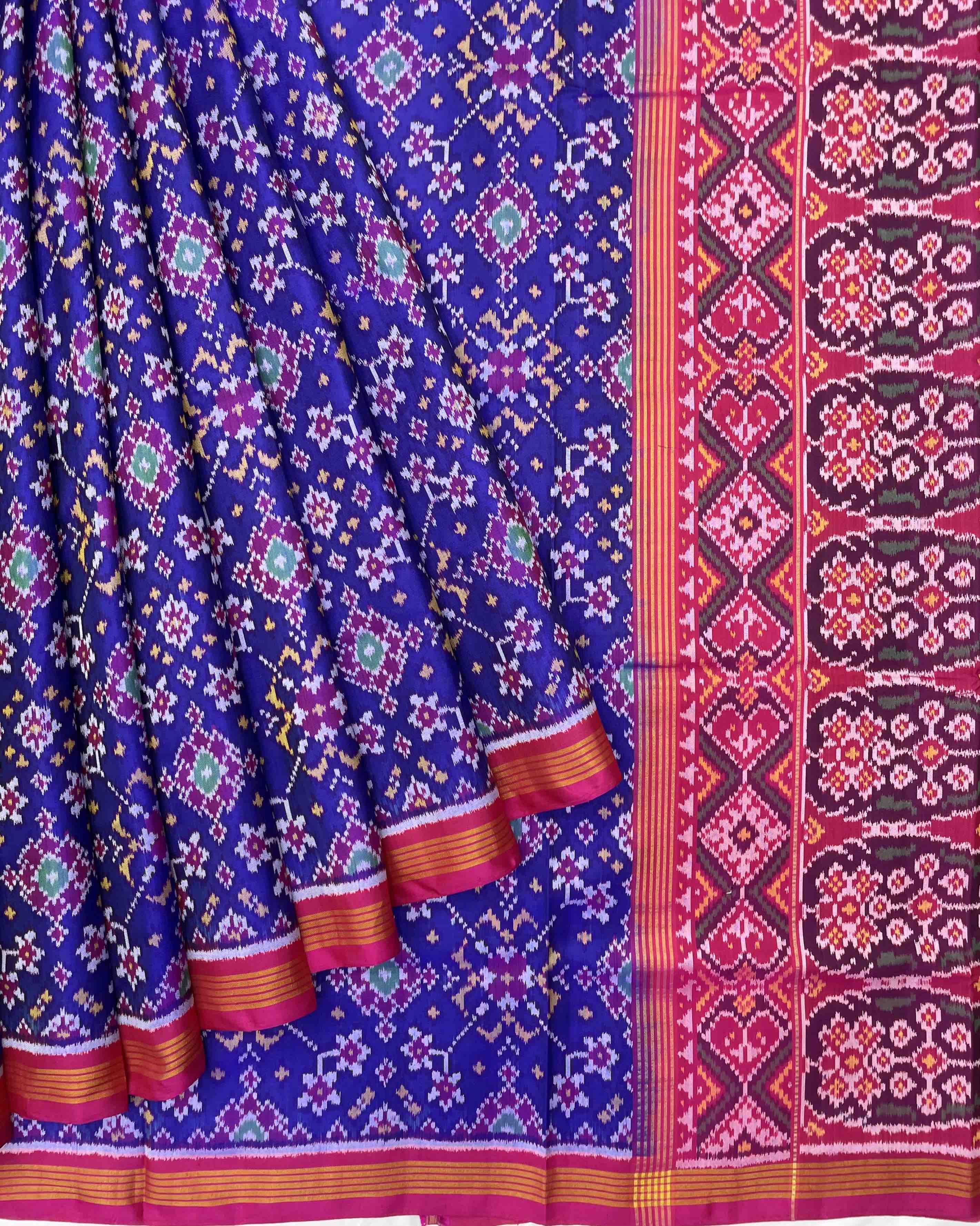 Pink & Blue Navratan Designer Patola Saree