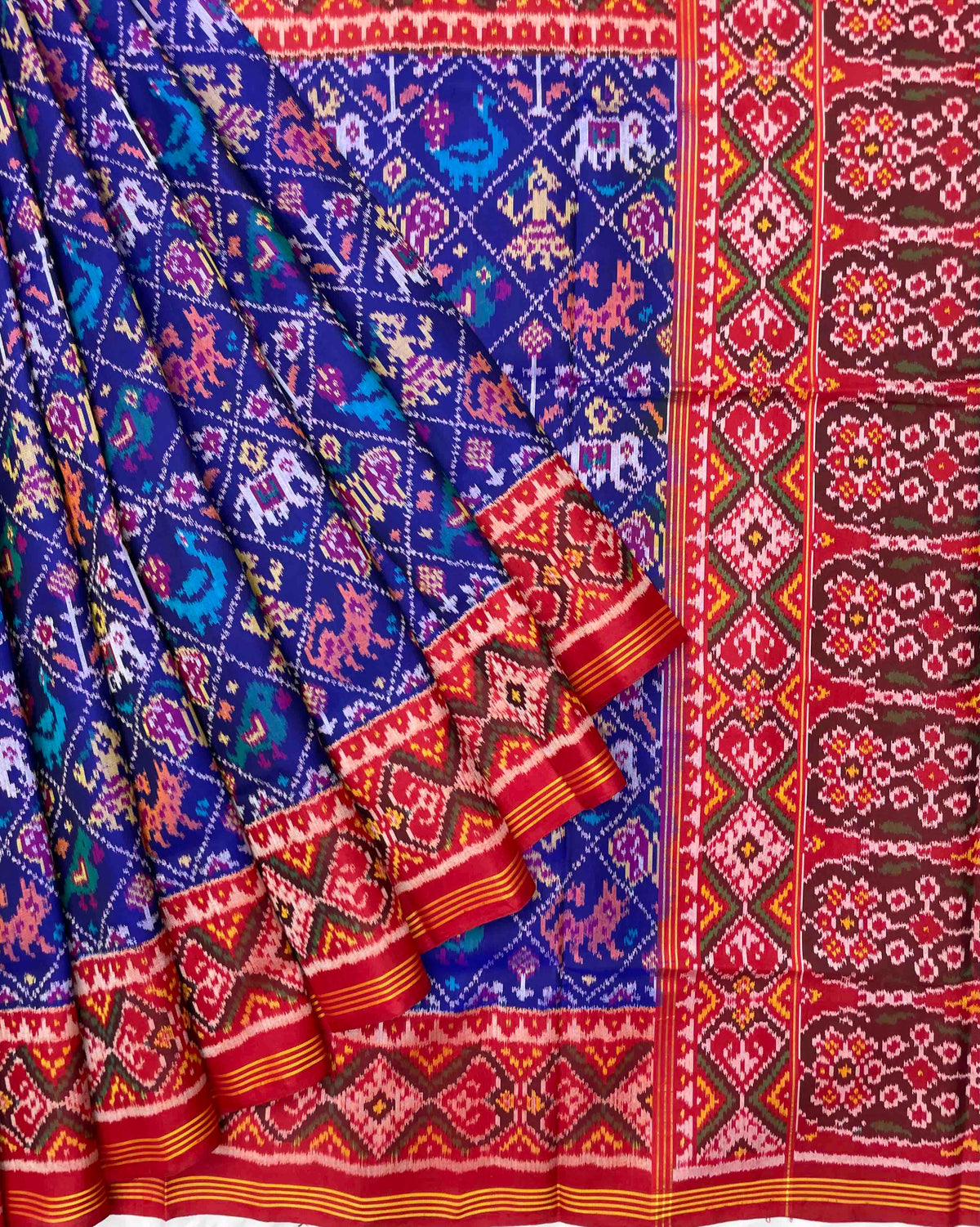 Red & Blue Narikunj Designer Patola Saree