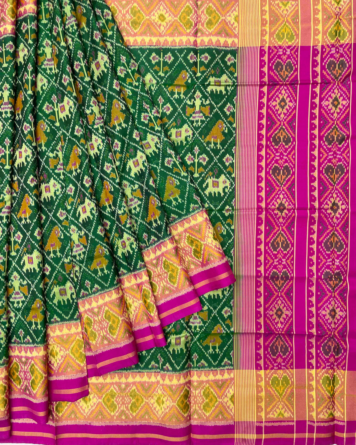 Pink & Green Narikunj Designer Patola Saree