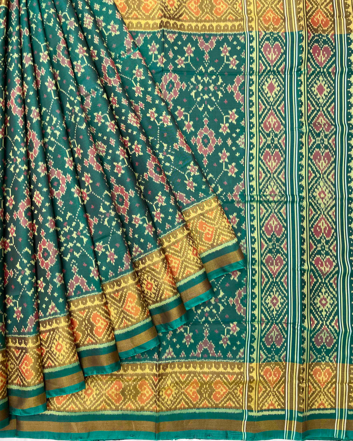 Turquoise Green Navratan Designer Patola Saree