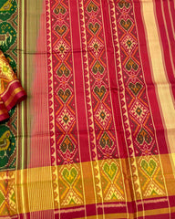 Red & Green Circle Narikunj Designer Patola Saree