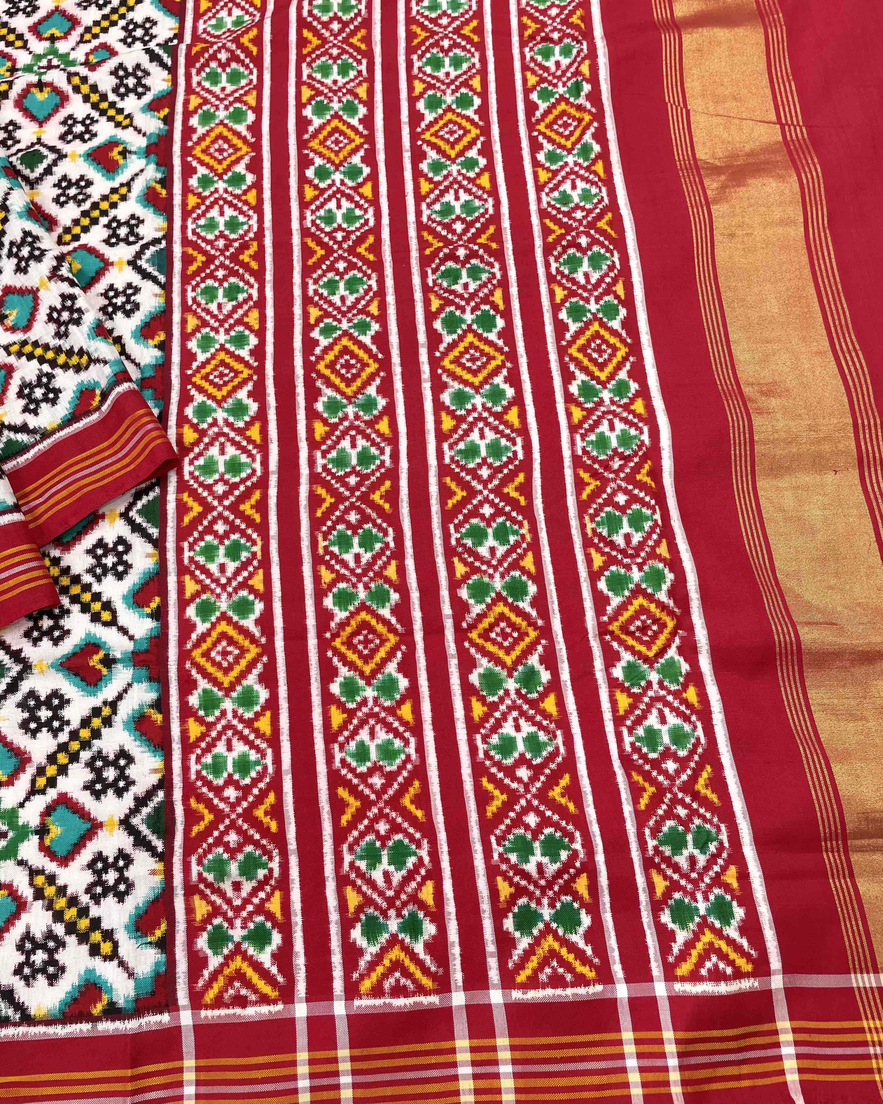 Red & White Manekchowk Traditional Designer Patola Saree