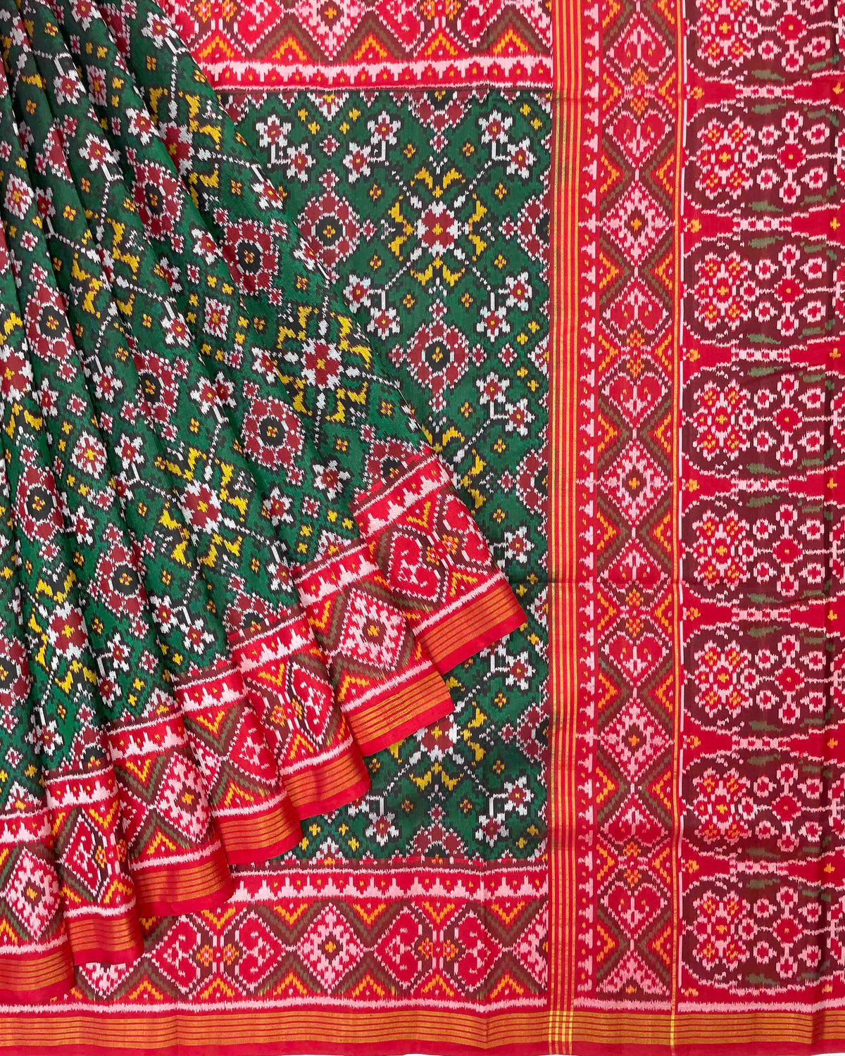 Red & Green Navratan Designer Patola Saree