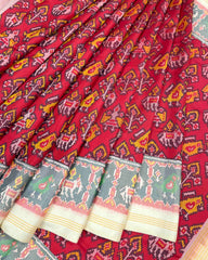 Crimson Red & White Narikunj Designer Patola Saree