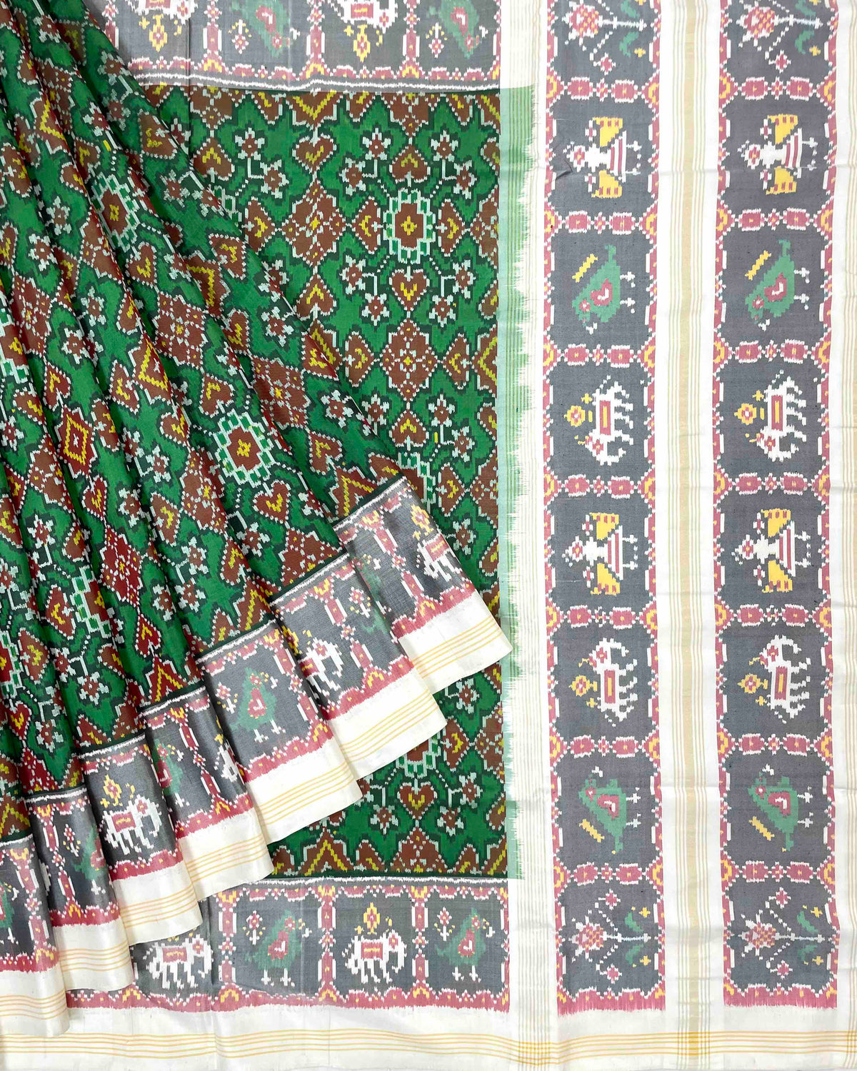 White & Green Navrtan Designer Patola Saree