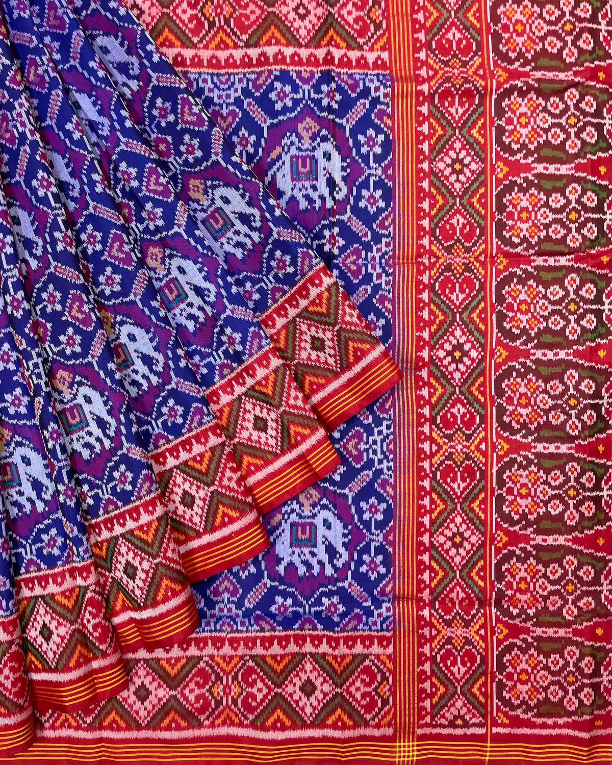 Red & Blue Manekchowk Narikunj Designer Patola Saree