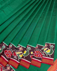 Red & Green Plain with Peacock Pallu Patola Saree