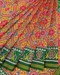 Green & Yellow Manekchow Designer Patola Saree