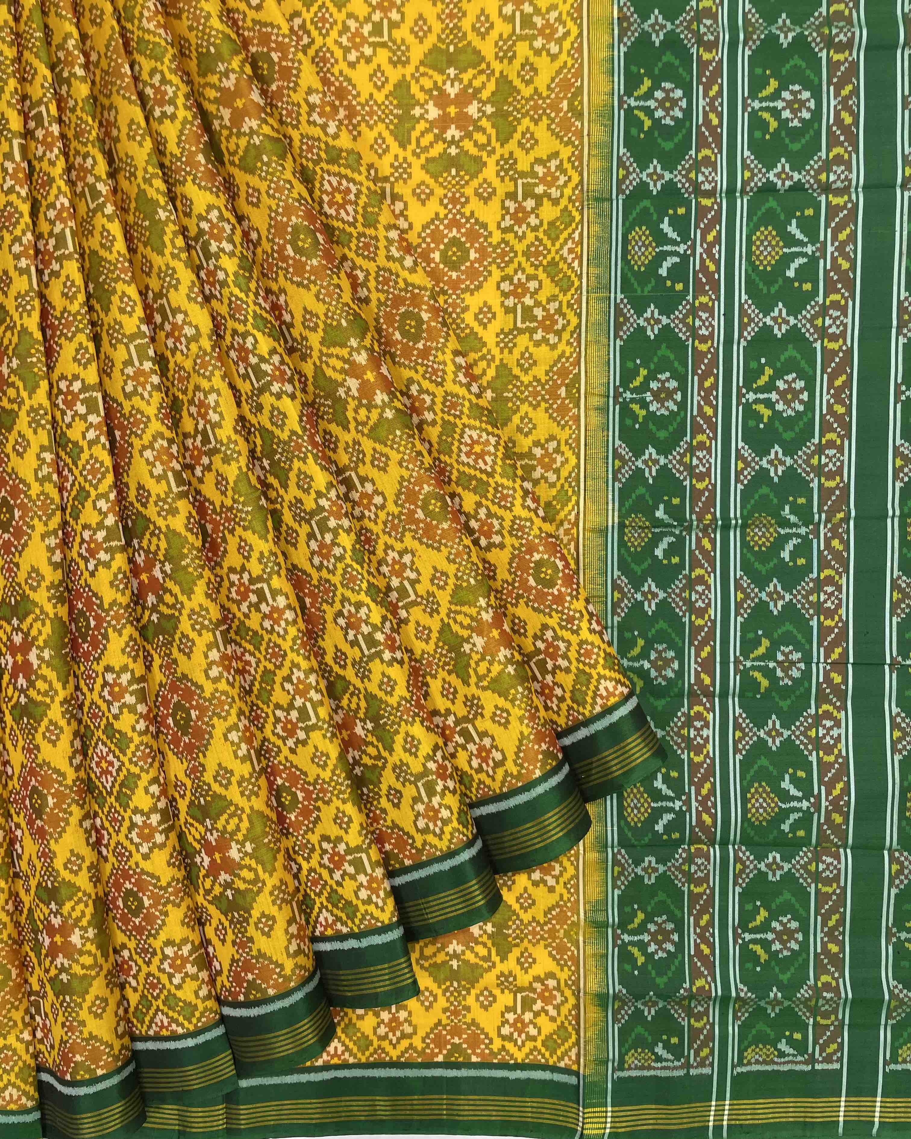 Green & Yellow Navratan Designer Patola Saree